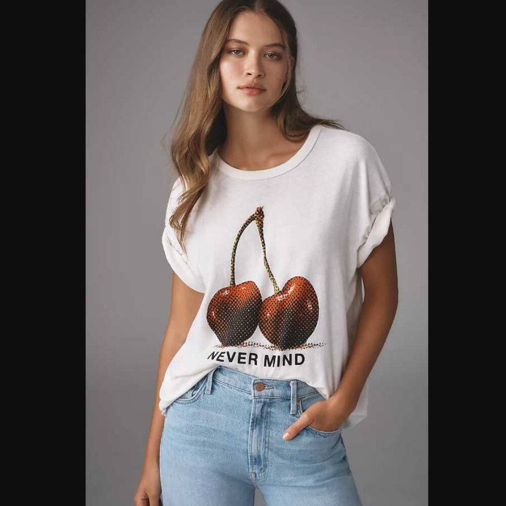 New (w flaw) L MOTHER x Anthropologie The Sleepover Graphic tee cherry nevermind